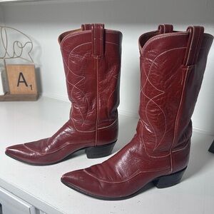 Vintage Tony Lama Gold Label Red Leather Western Boots Women 6.5 Classic Cowboy